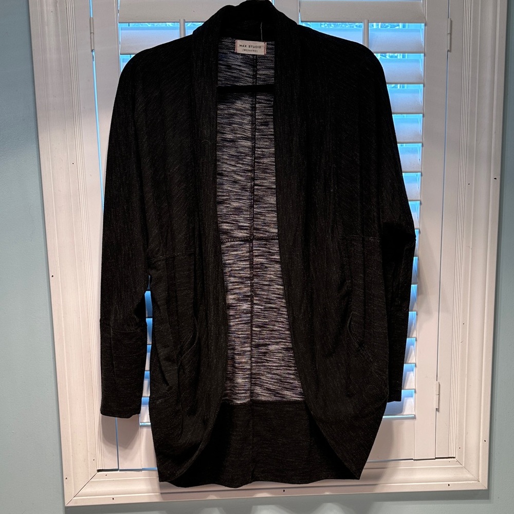 Max Studio Black Open Front Cardigan